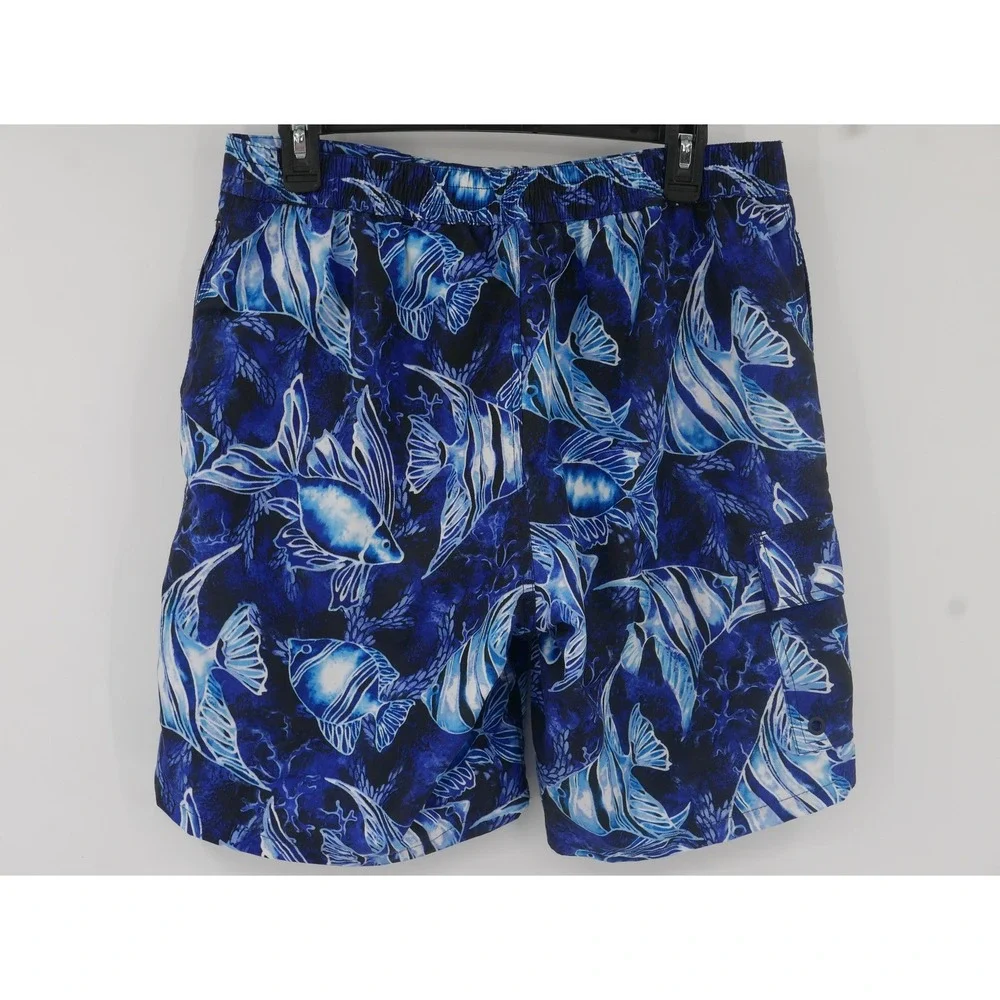 Polo Ralph Lauren Swim Trunks Blue Fish Print Lined Drawstring Men's L 32W